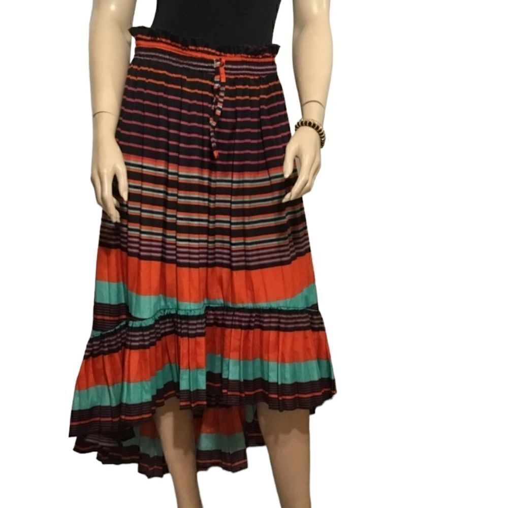 Sievegate Black Orange Green Stripe Hi-Lo Skirt Sz Medium